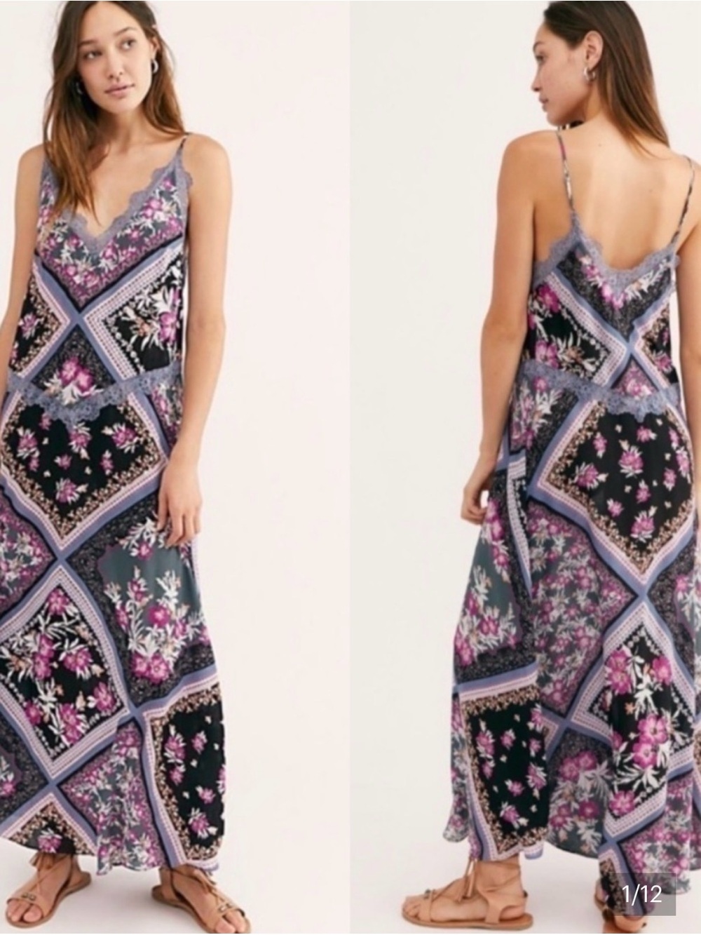 Free People Stevie Floral Lace Trim Maxi Dress Small